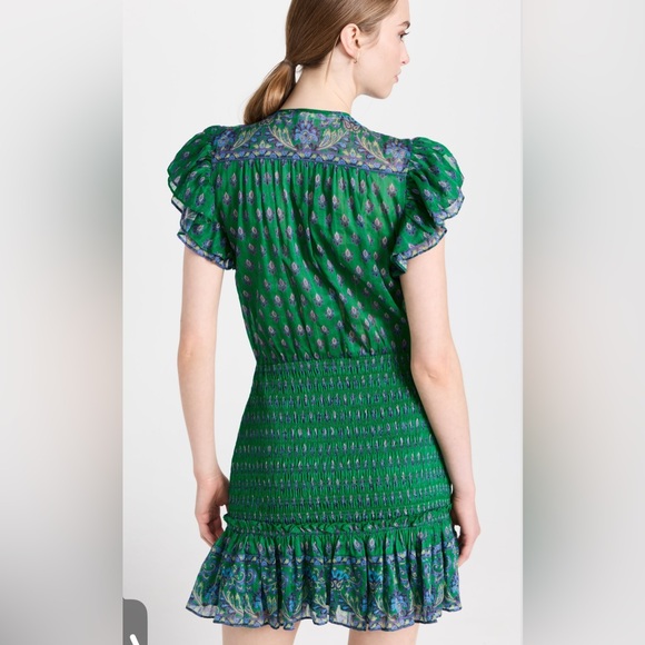 Veronica Beard Brindelle Mini Dress Smocked Flutter Sleeve Kelly Green Size 4 - Picture 7 of 15
